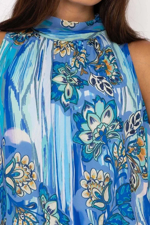 Pala D'oro Sleeveless Halter Top In Blue Print*Women Tops & Blouses