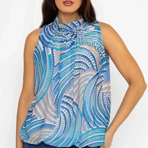 Pala D'oro Sleeveless Halter Top In Blue Print*Women Tops & Blouses