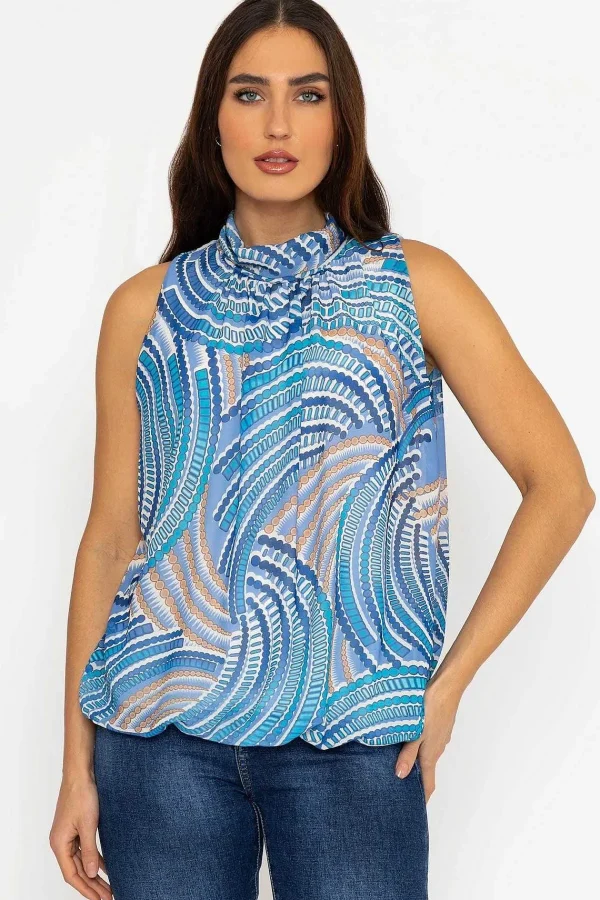 Pala D'oro Sleeveless Halter Top In Blue Print*Women Tops & Blouses