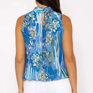 Pala D'oro Sleeveless Halter Top In Blue Print*Women Tops & Blouses