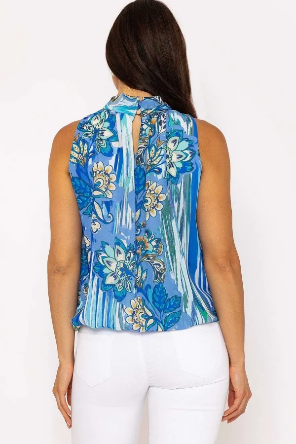 Pala D'oro Sleeveless Halter Top In Blue Print*Women Tops & Blouses