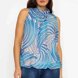 Pala D'oro Sleeveless Halter Top In Blue Print*Women Tops & Blouses