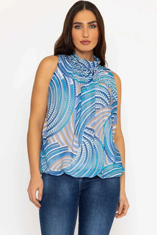 Pala D'oro Sleeveless Halter Top In Blue Print*Women Tops & Blouses