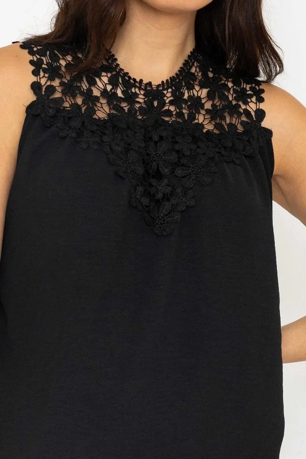 Pala D'Oro Sleeveless Lace Detail Top In Black*Women Tops & Blouses