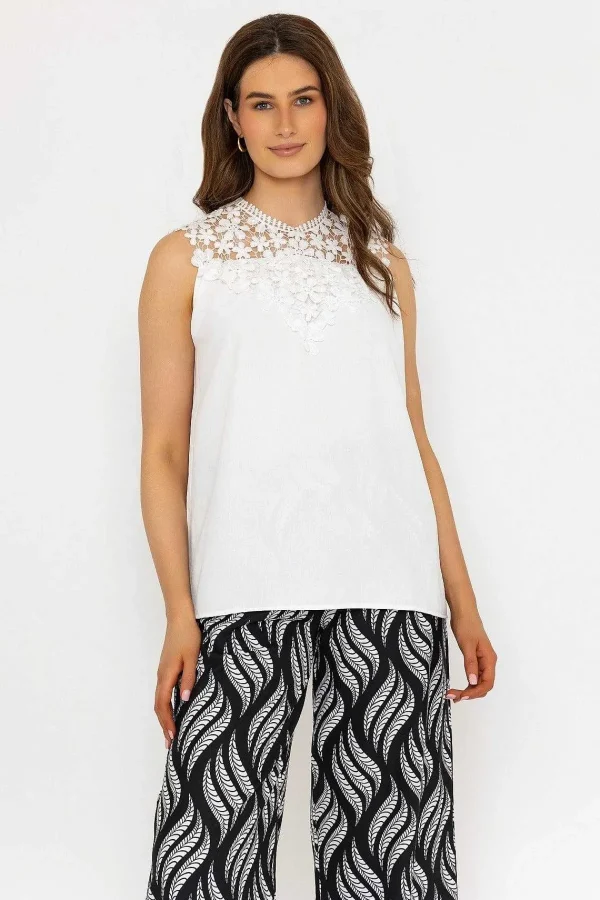 Pala D'Oro Sleeveless Lace Detail Top In White*Women Tops & Blouses