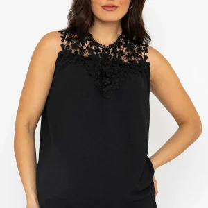 Pala D'Oro Sleeveless Lace Detail Top In Black*Women Tops & Blouses