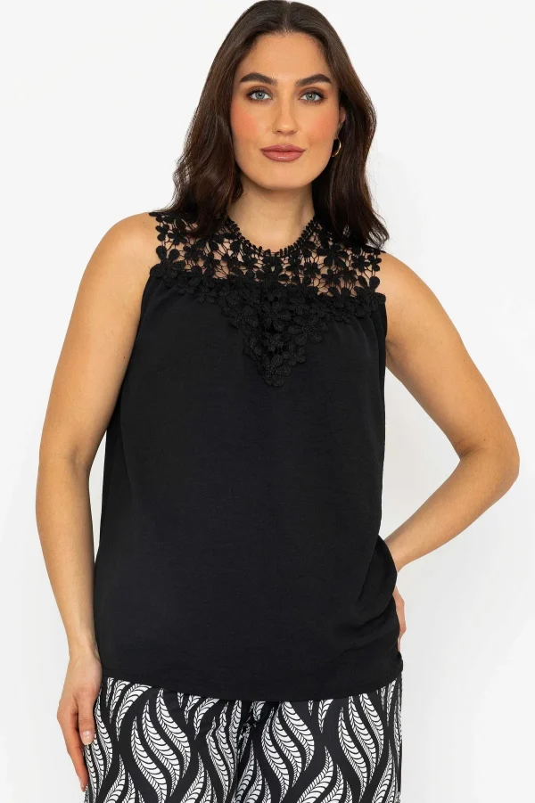 Pala D'Oro Sleeveless Lace Detail Top In Black*Women Tops & Blouses