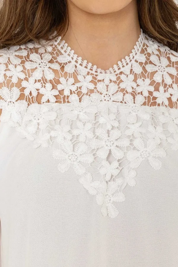 Pala D'Oro Sleeveless Lace Detail Top In White*Women Tops & Blouses