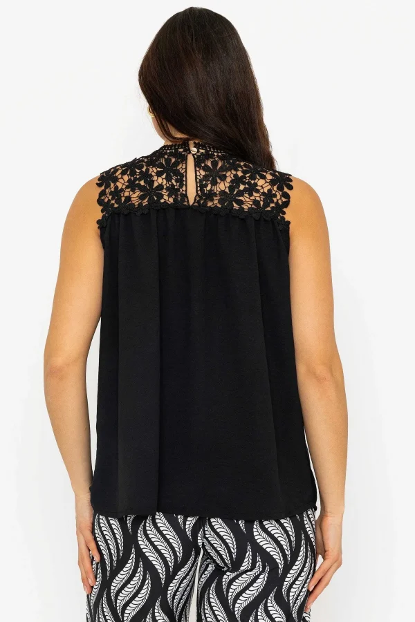 Pala D'Oro Sleeveless Lace Detail Top In Black*Women Tops & Blouses