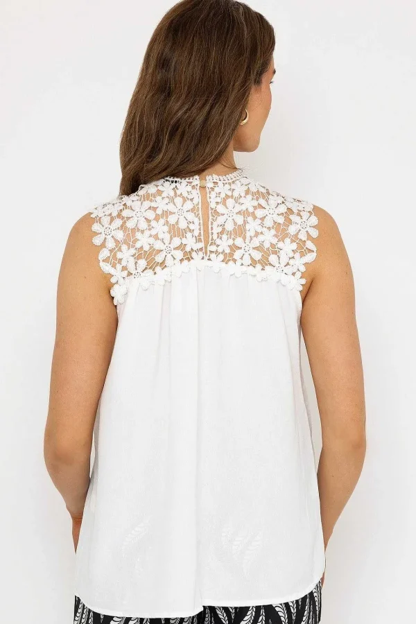 Pala D'Oro Sleeveless Lace Detail Top In White*Women Tops & Blouses