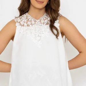 Pala D'Oro Sleeveless Lace Detail Top In White*Women Tops & Blouses