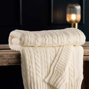 Galway Crystal Soft White Aran Knit Throw* Homeware