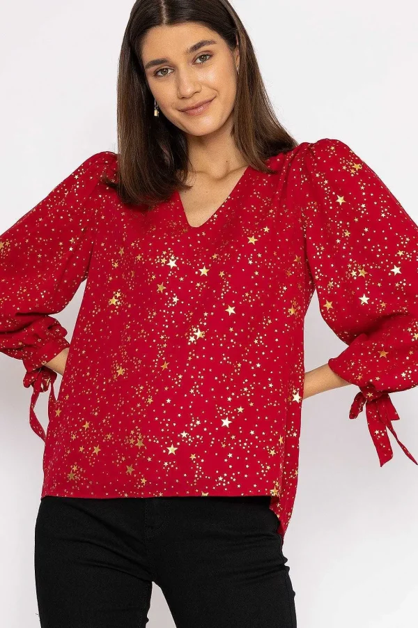 Rowen Avenue Star Print Blouse In Red*Women Tops & Blouses