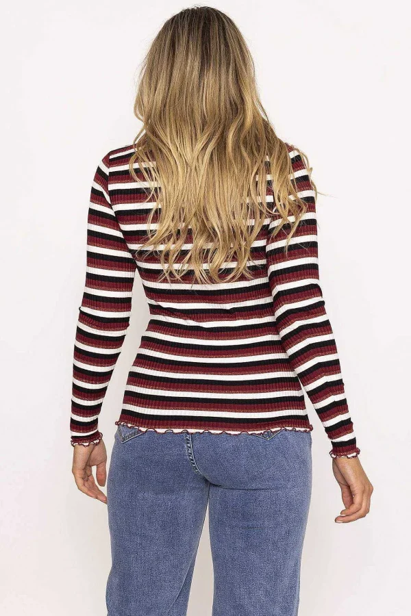 Kelly & Grace Weekend Stripe Rib Top In Burgundy*Women Tops & Blouses