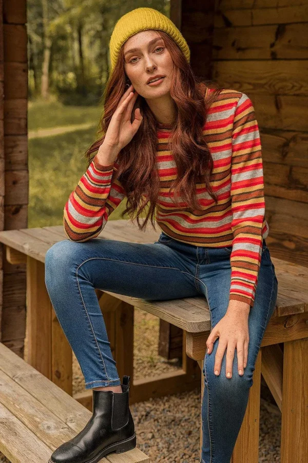 Kelly & Grace Weekend Stripe Ruffle Neck In Multi*Women Jumpers & Cardigans