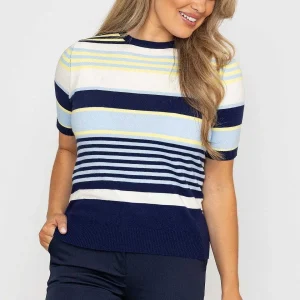 Kelly & Grace Weekend Stripe Short Sleeve Knit In Navy*Women Tops & Blouses