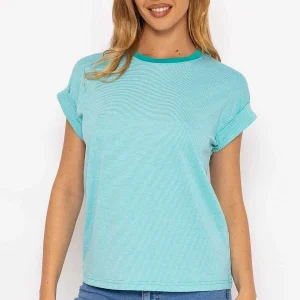 Kelly & Grace Weekend Stripe Tee In Aqua Blue*Women Tops & Blouses