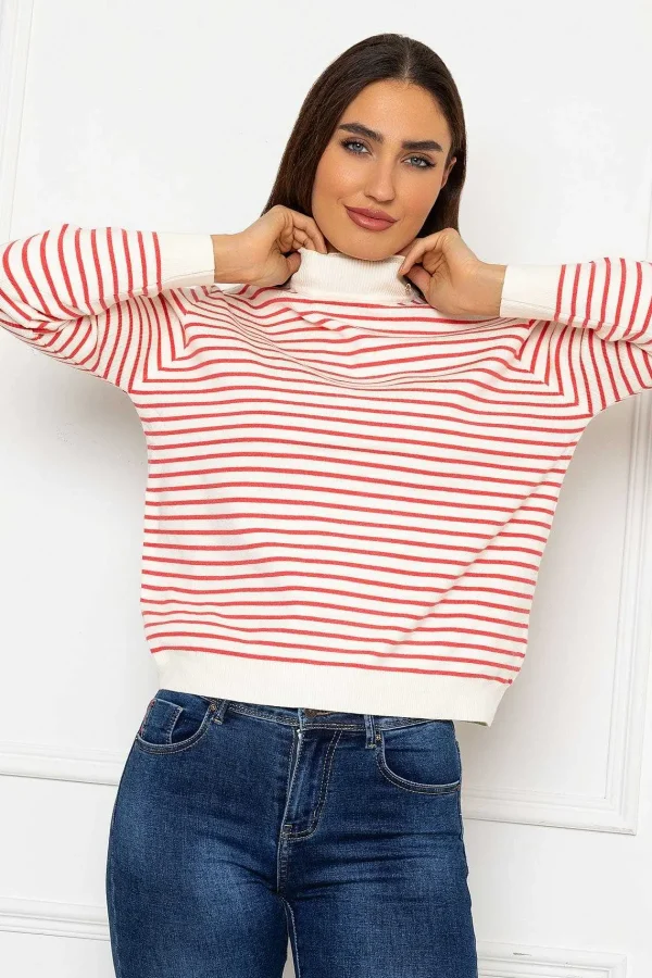 J'aime la Vie Stripe Turtleneck In Orange*Women Jumpers & Cardigans