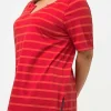 Ulla Popken Striped Oversize Short Sleeve Top In Red*Women Tops & Blouses