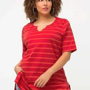 Ulla Popken Striped Oversize Short Sleeve Top In Red*Women Tops & Blouses