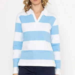 Kelly & Grace Weekend Stripped Rugby Polo Shirt In Blue*Women Tops & Blouses