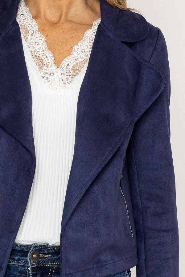 Pala D'oro Suede Cover Up Jacket In Navy*Women Blazers