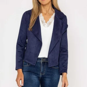 Pala D'oro Suede Cover Up Jacket In Navy*Women Blazers