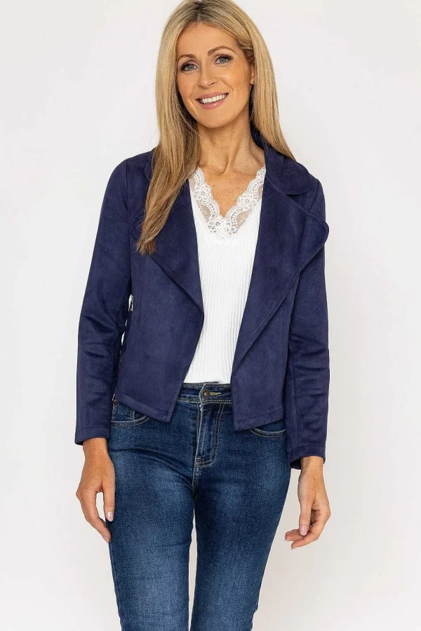 Pala D'oro Suede Cover Up Jacket In Navy*Women Blazers