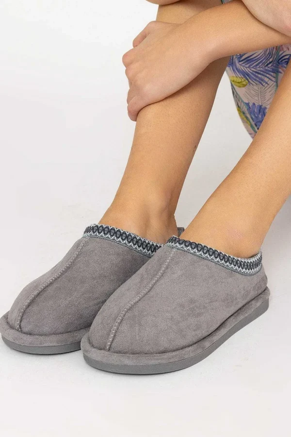 Pala D'oro Accessories Suedette Mule Slippers In Grey*Women Nightwear