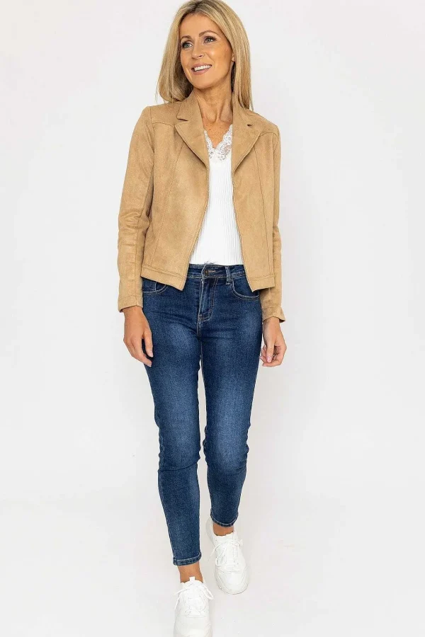 J'aime la Vie Suedette Zip Jacket In Camel*Women Coats & Jackets