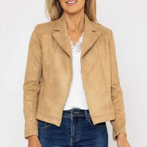 J'aime la Vie Suedette Zip Jacket In Camel*Women Coats & Jackets