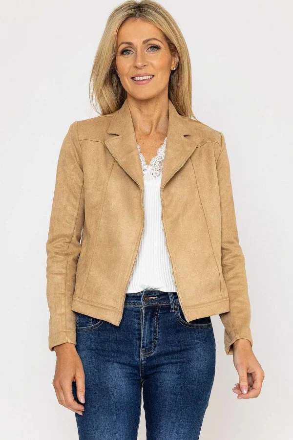 J'aime la Vie Suedette Zip Jacket In Camel*Women Coats & Jackets