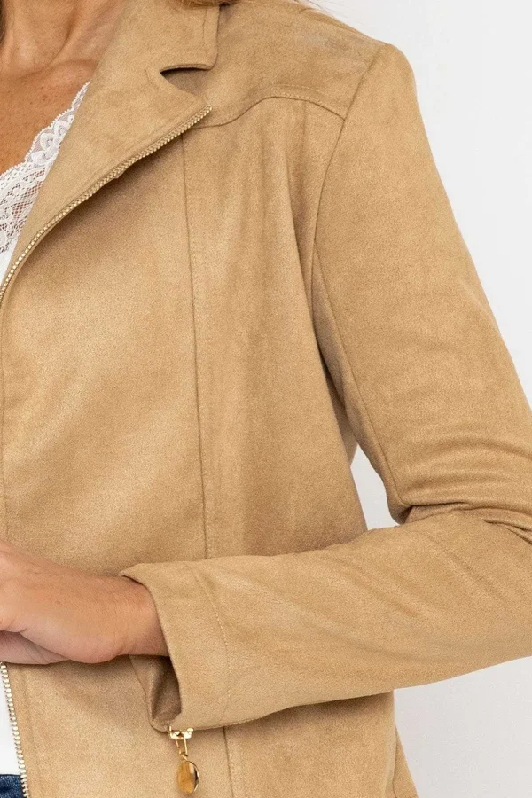 J'aime la Vie Suedette Zip Jacket In Camel*Women Coats & Jackets