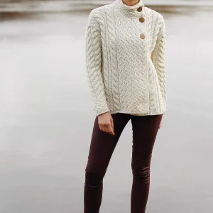 Aran Woollen Mills Super Soft 3 Button Merino Wool Cardigan In White*Women Jumpers & Cardigans