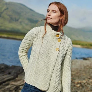 Aran Woollen Mills Super Soft 3 Button Merino Wool Cardigan In White*Women Jumpers & Cardigans