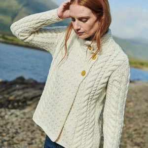 Aran Woollen Mills Super Soft 3 Button Merino Wool Cardigan In White*Women Jumpers & Cardigans