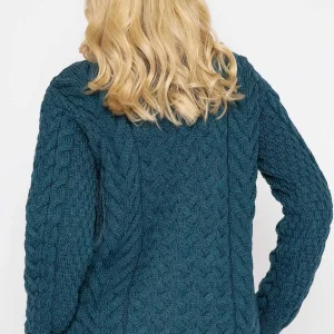 Aran Woollen Mills Super Soft Merino Wool Cardigan In Teal*Women Jumpers & Cardigans