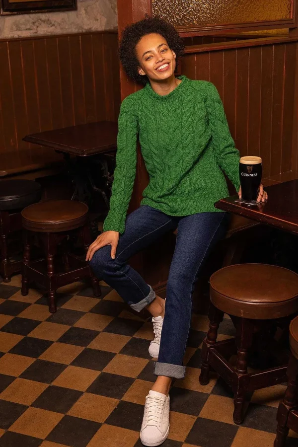 Aran Woollen Mills Super Soft Raglan Crew Sweater In Green*Women Jumpers & Cardigans