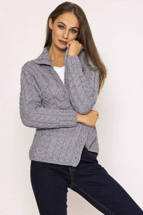 Aran Woollen Mills Supersoft Merino Wool Women'S Cardigan In Grey*Women Jumpers & Cardigans