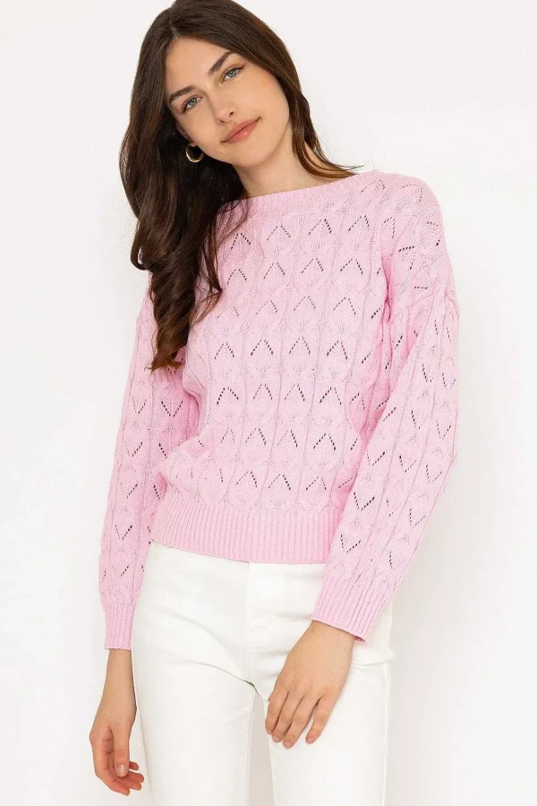 Kelly & Grace Weekend Textured Crew Neck In Pink*Women Jumpers & Cardigans