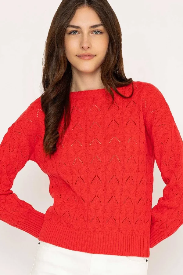 Kelly & Grace Weekend Textured Crew Neck In Red*Women Jumpers & Cardigans