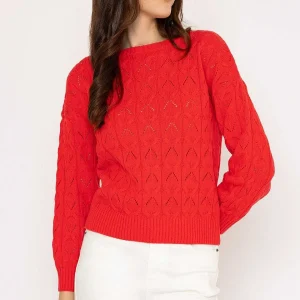 Kelly & Grace Weekend Textured Crew Neck In Red*Women Jumpers & Cardigans