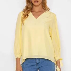 Rowen Avenue Tie Sleeve Top In Lemon*Women Tops & Blouses