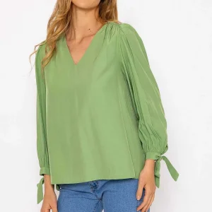 Rowen Avenue Tie Sleeve Top In Sage*Women Tops & Blouses