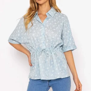 Rowen Avenue Tie Waist Blouse In Blue*Women Tops & Blouses