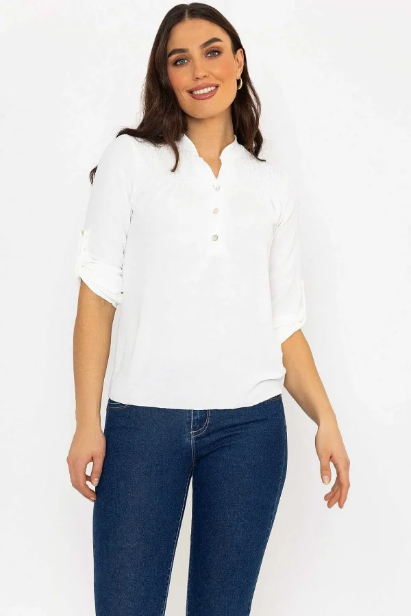 Pala D'oro Turn Up Sleeve Top In Ecru*Women Tops & Blouses