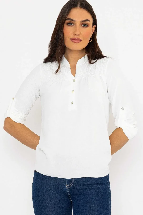 Pala D'oro Turn Up Sleeve Top In Ecru*Women Tops & Blouses