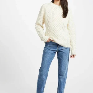 Aran Woollen Mills Unisex Handknit Merino Wool Sweater In Cream*Women Jumpers & Cardigans