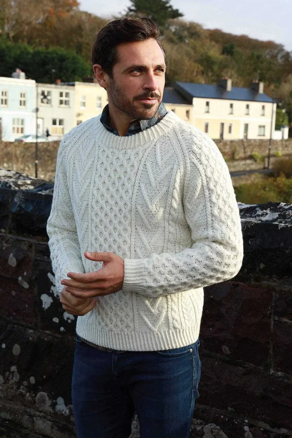 Aran Woollen Mills Unisex Handknit Merino Wool Sweater In Cream*Women Jumpers & Cardigans