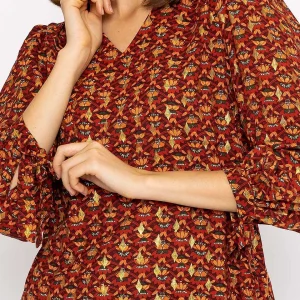 Rowen Avenue V Neck Tie Sleeve Top In Multi Print*Women Tops & Blouses